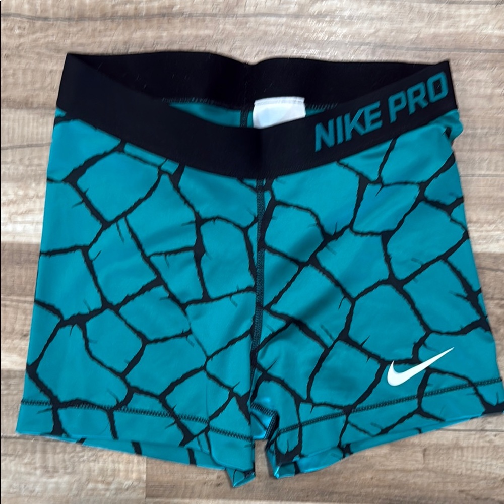 Nike Pro Teal and Black Patterned Shorts